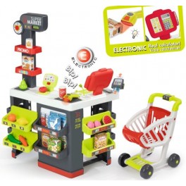 SMOBY 350213 Supermarket s elektronickou pokladnou a vozíkem červený