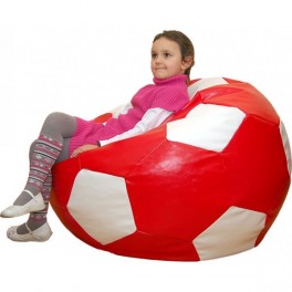 AGAMI sedací vak 450L 100cm "fotbalový míč" (objem 450l) EKO KŮŽE Červeno  Bílá