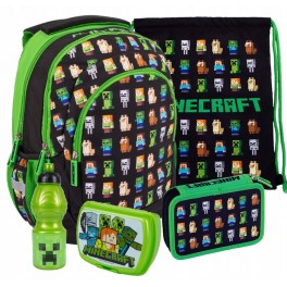Anatomický školní batoh Minecraft 5 dílný set (barva: zelená)